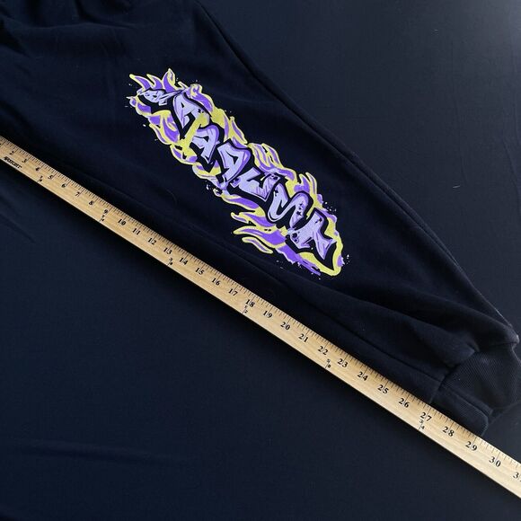 Grafitti Spellout Womens Sweatpants Large Black Jogger Pants Athleisure Hip Hop - Picture 8 of 9